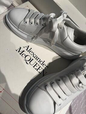 Alexander McQueen White Leather Ribbon-Lace Sneakers